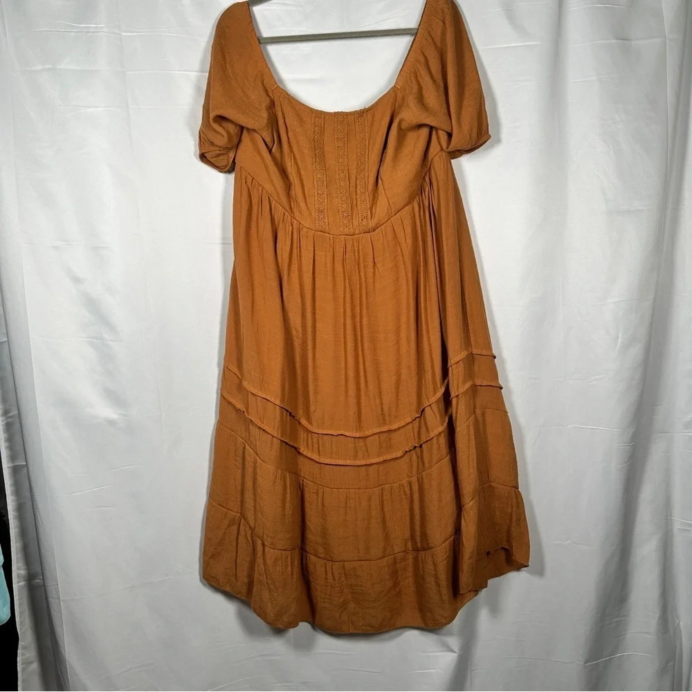 J.Gee Rust Boho Maxi Dress Puff Sleeve Smocked Back Tiered Empire Waist M - Picture 2 of 9